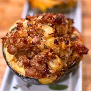 Apple and maple sausage stuffed acorn squash.