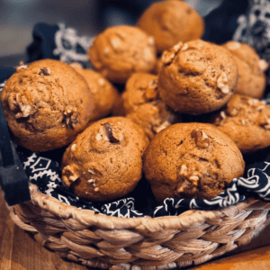 Basket filled with Pumpkin Muffins.