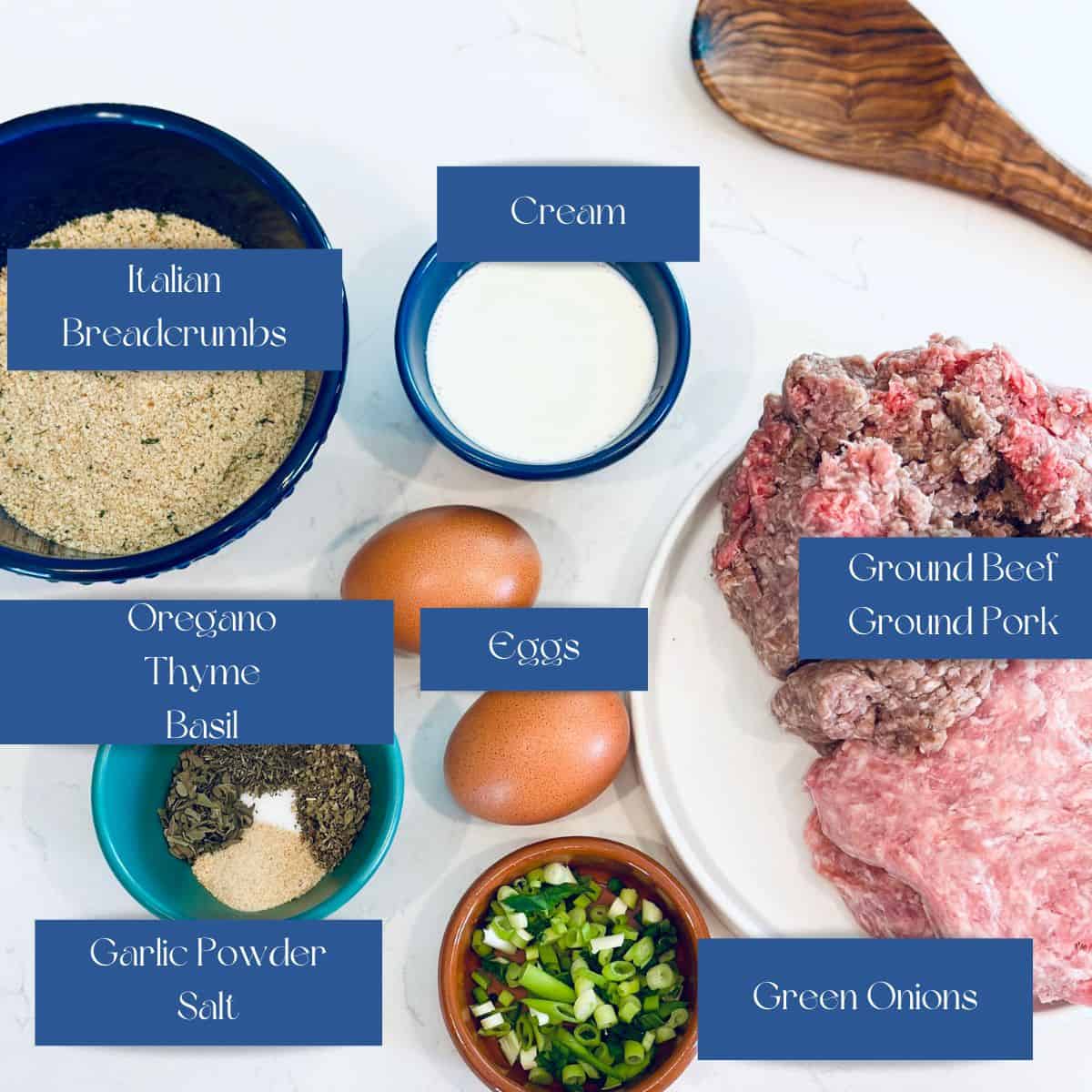 All the ingredients to make meatloaf.