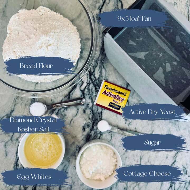 Labeled ingredients for cottage cheese bread.