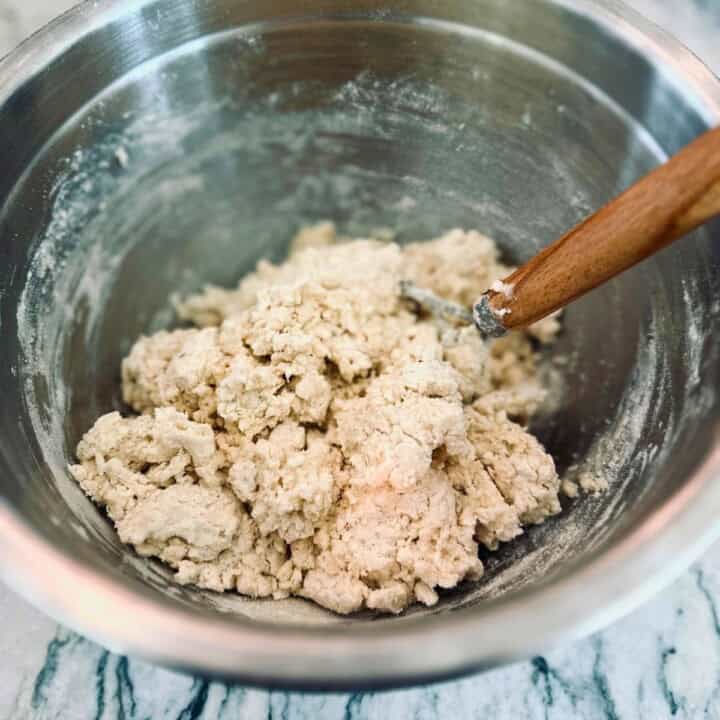 Shaggy dough in bowl.