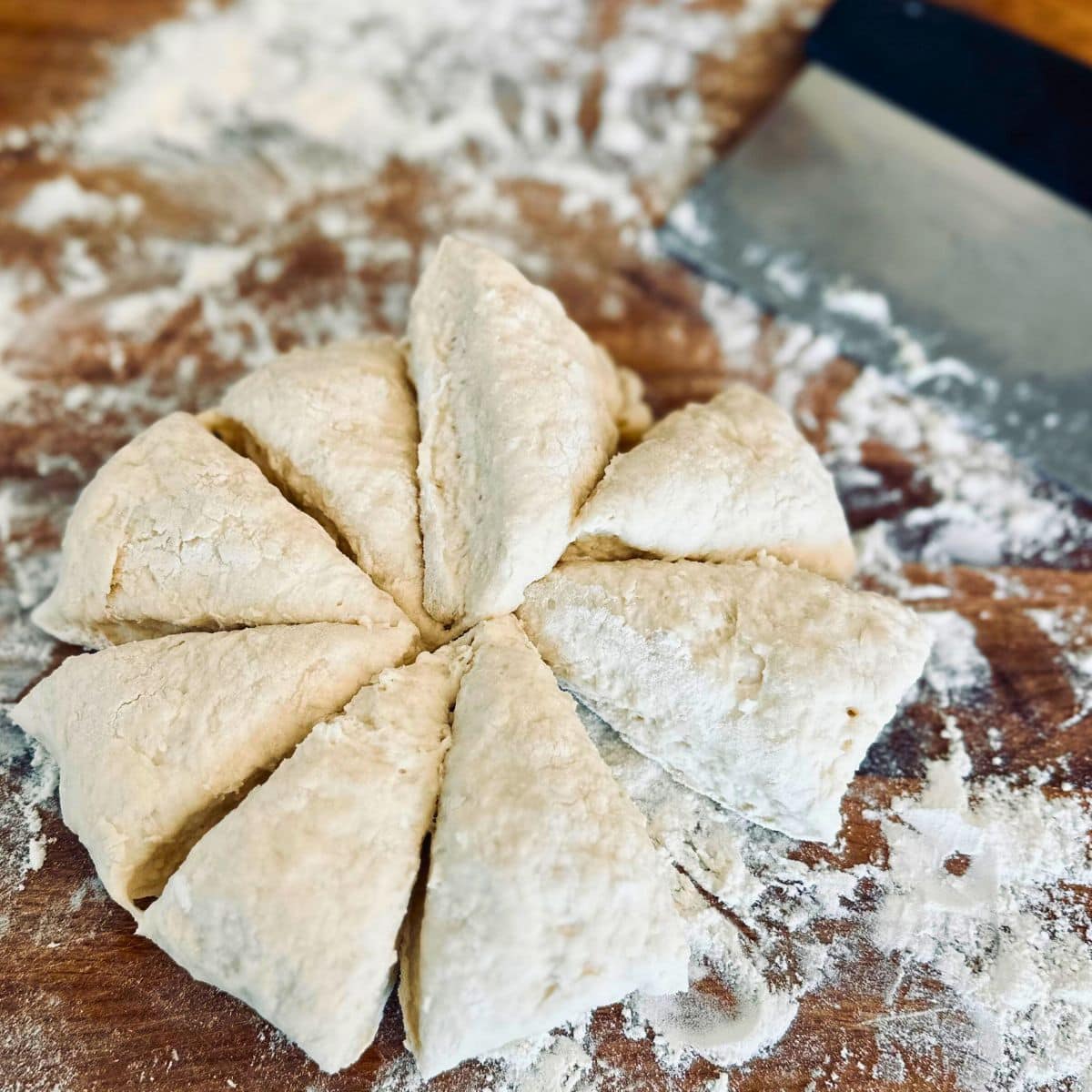 Fry bread dough cut into eight pieces.