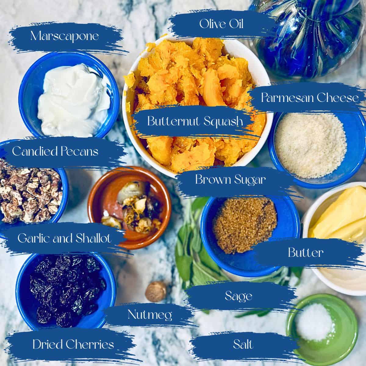 Ingredients for butternut squash ravioli.