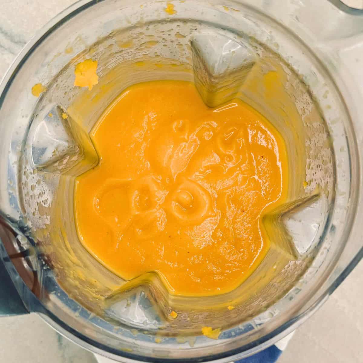 Butternut squash soup in a blender.
