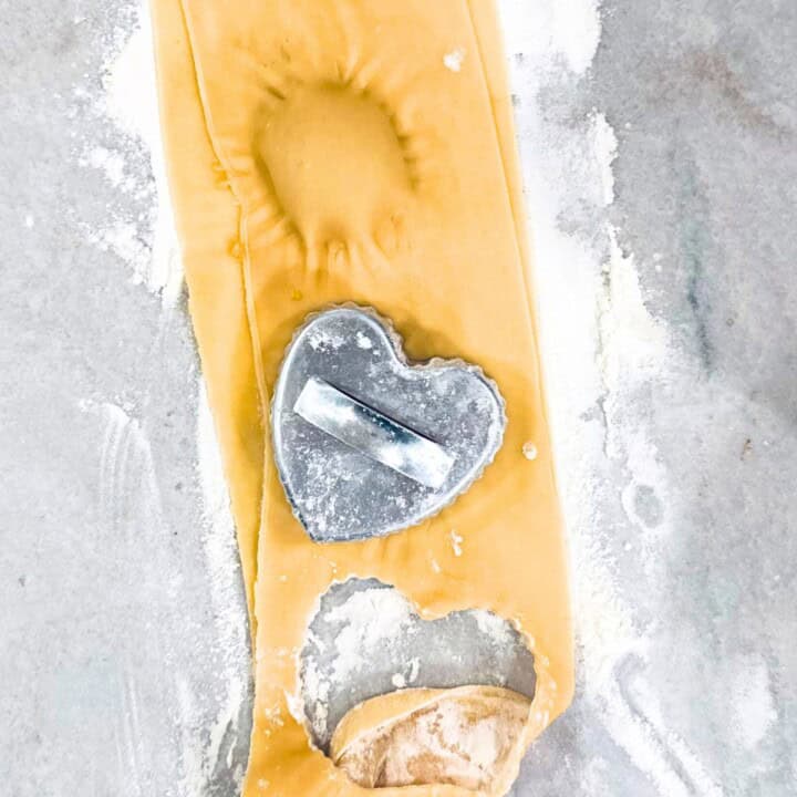 Cutting out ravioli.