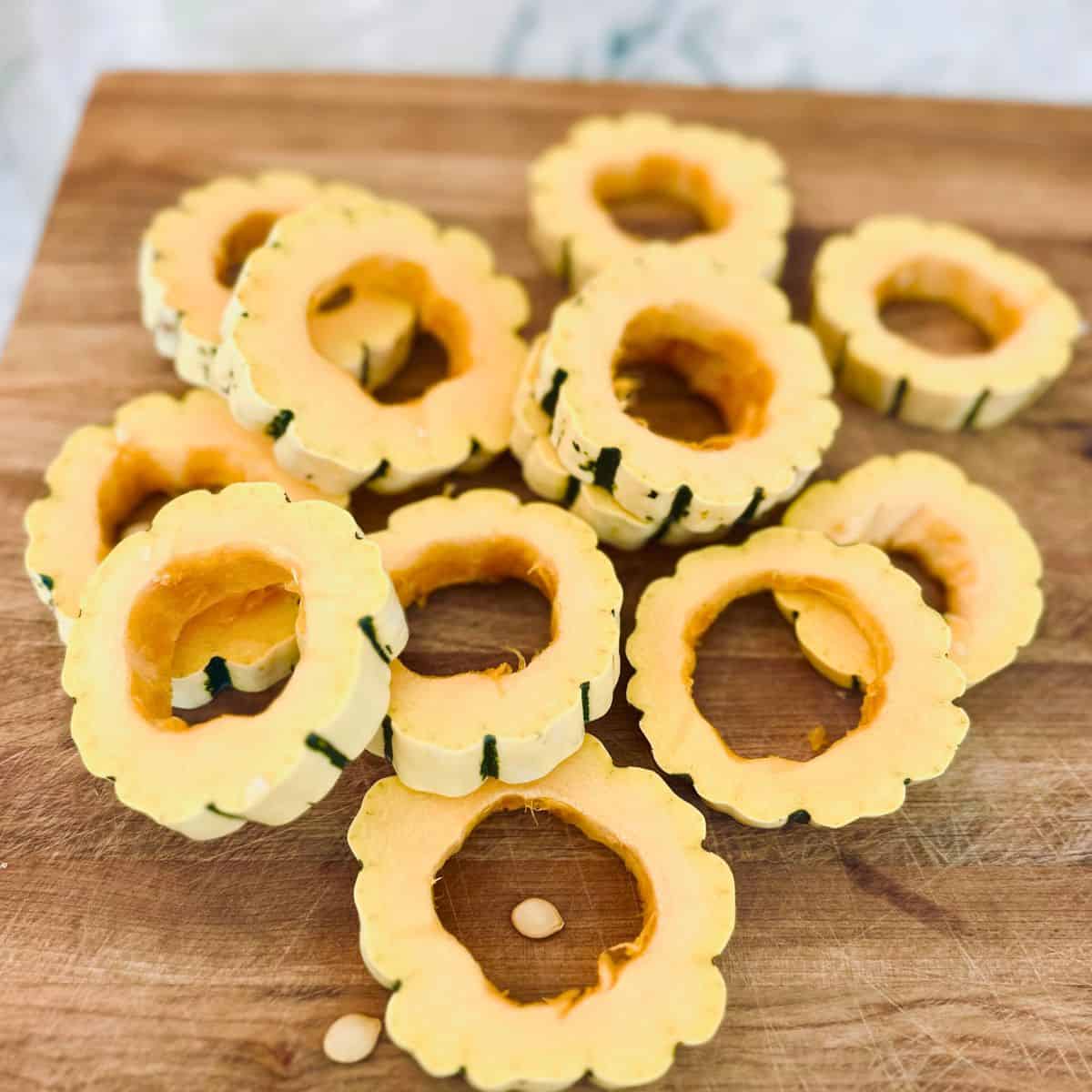 Sliced delicata squash.